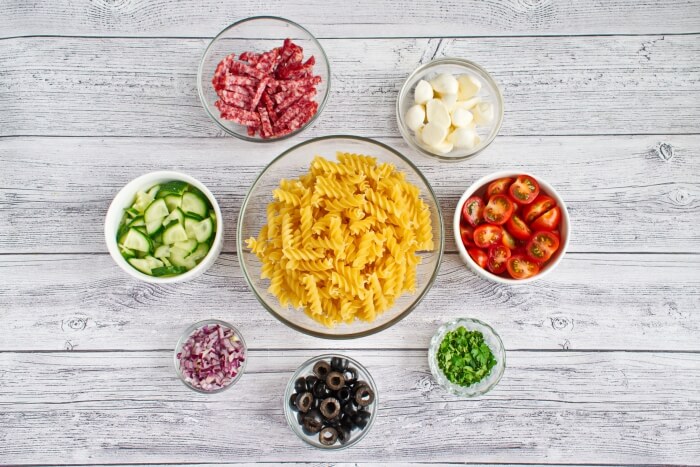 Ingridiens for Easy Pasta Salad