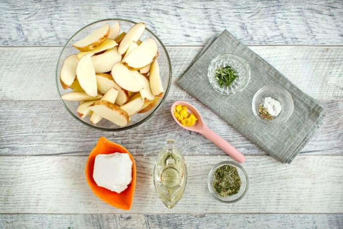 Ingridiens for Greek Potato Wedges with Feta