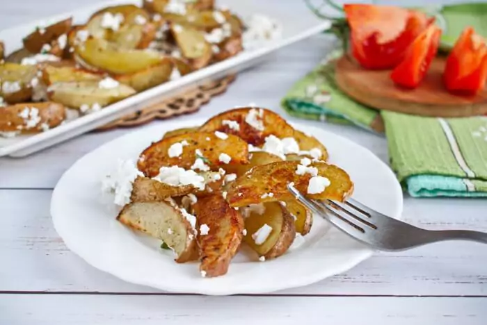 Greek Potato Wedges with Feta