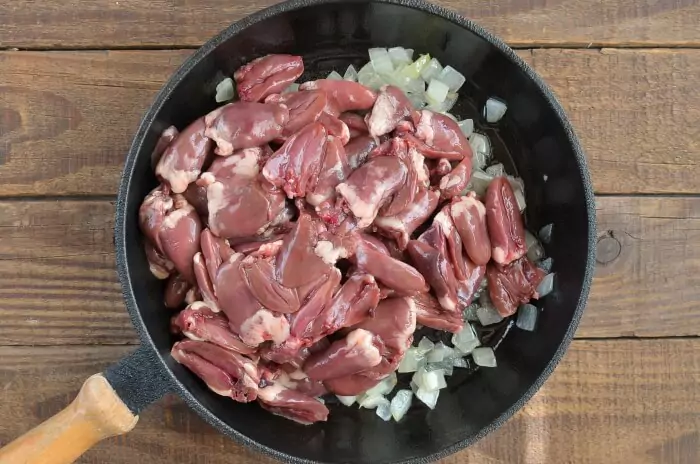 Step 2 - Sauteed Chicken Hearts with Mushrooms