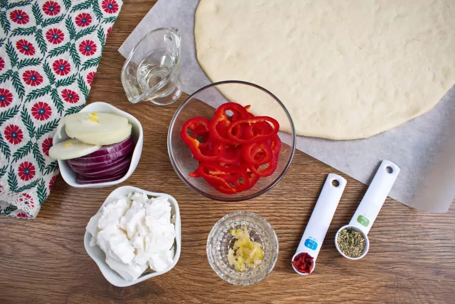 Ingredients for Bell Pepper and Feta Pizza