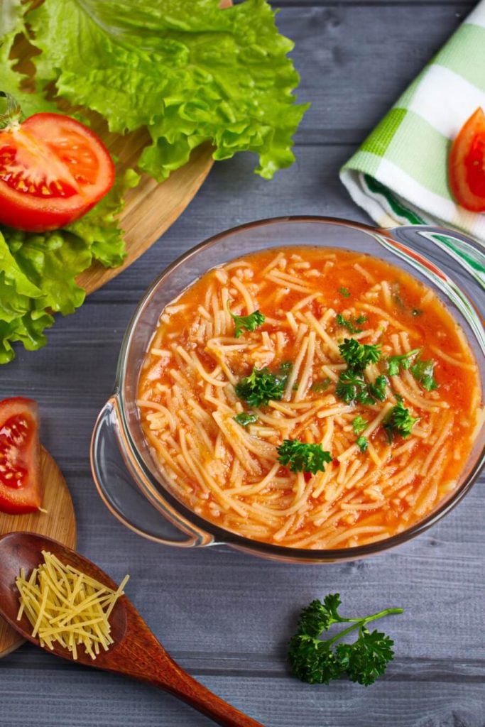 Spicy tomato soup with noodles