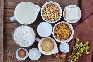 Ingridiens for Raisin and Walnut Cake