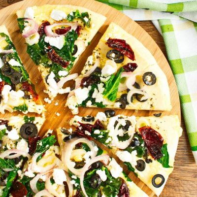 Spinach and Feta Pizza-Feta Spinach Pizza Recipe-Greek Pizza with Spinach, Feta