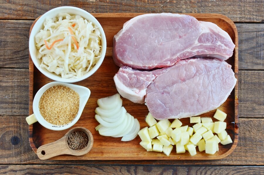 Ingridiens for German Pork Chops and Sauerkraut