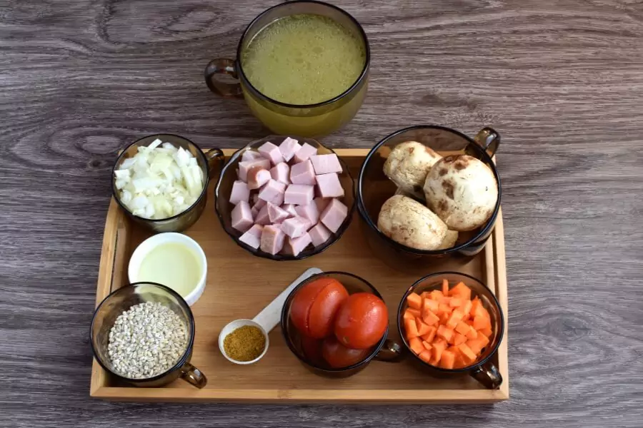 Ingredients for Ham and Mushroom Barley Soup