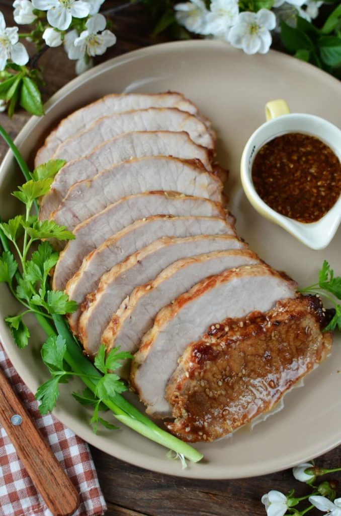 Sweet and sticky garlic and soy roasted pork tenderloin