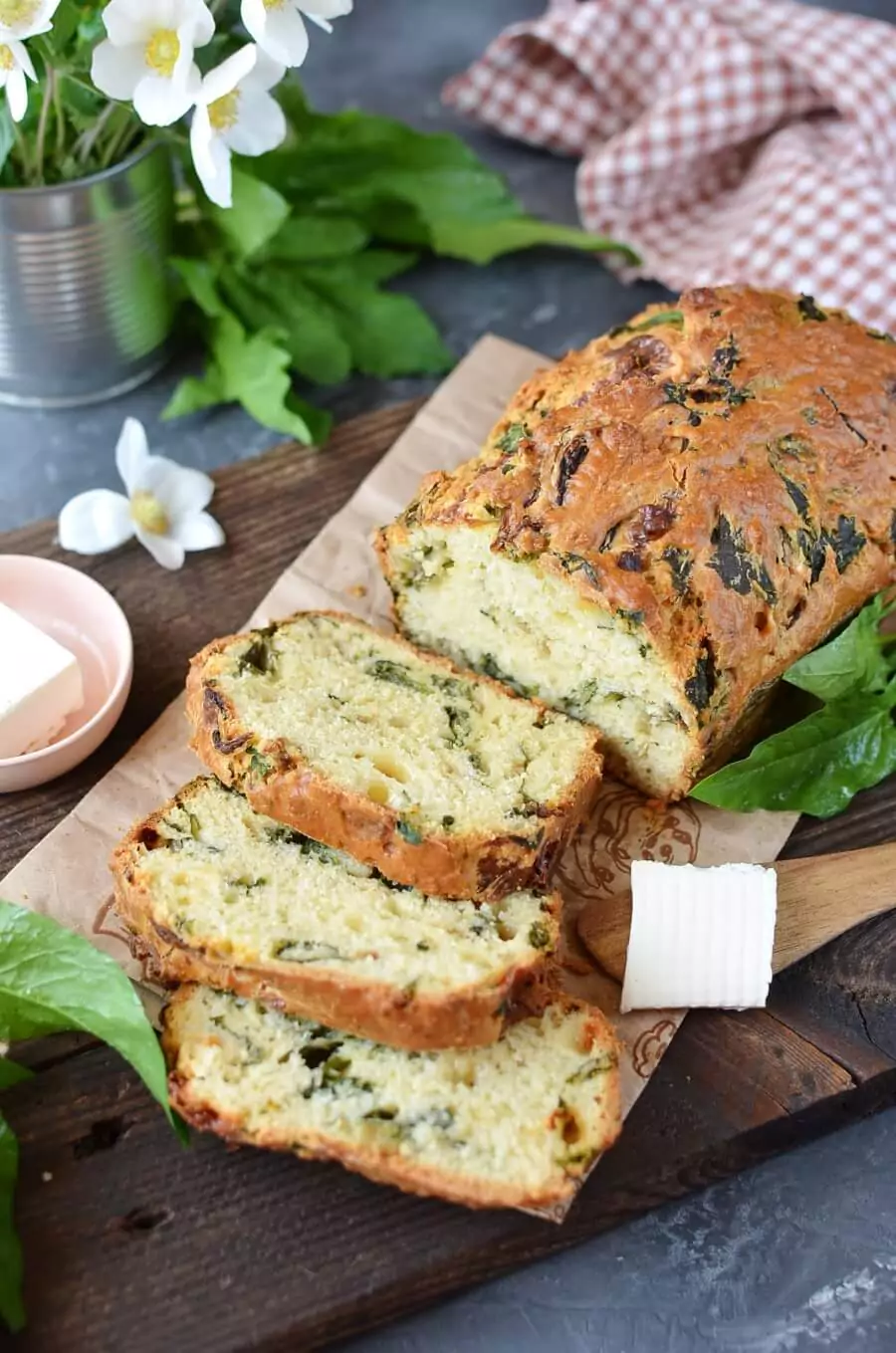 Caramelized Onion & Spinach Olive Oil Quick Bread
