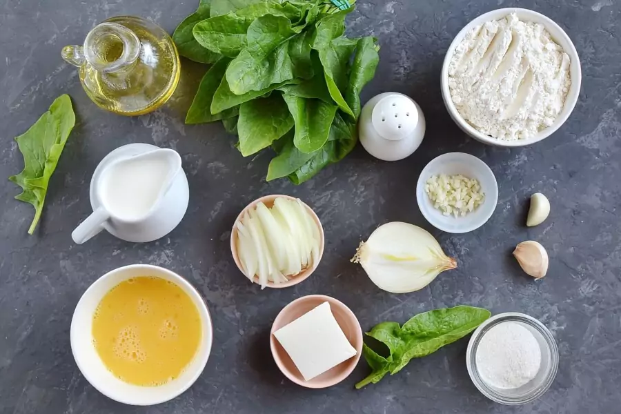 Ingredients for Caramelized Onion & Spinach Olive Oil Quick Bread