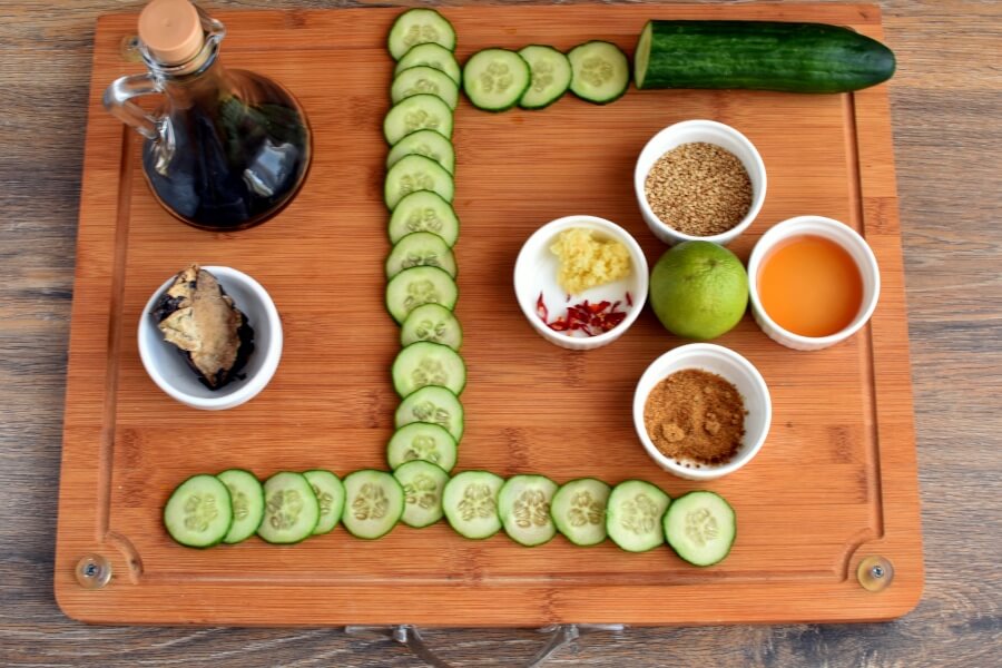 Ingridiens for Vegan Chilled Cucumber and Wood Ear Mushroom Salad