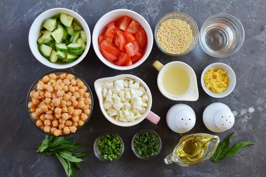 Ingredients for Couscous Tabbouleh with Fresh Mint Feta