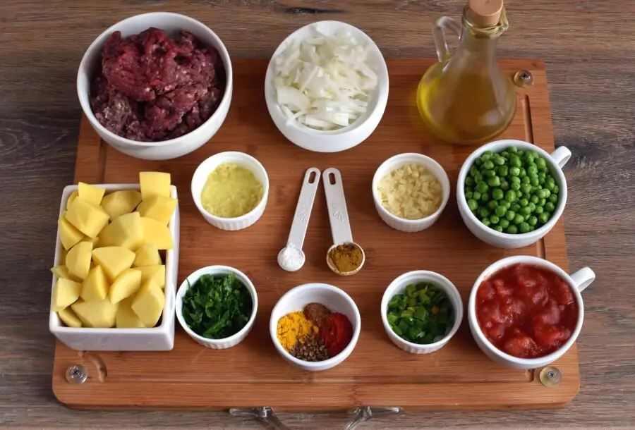 Ingredients for Keema Aloo (Ground Beef and Potatoes)