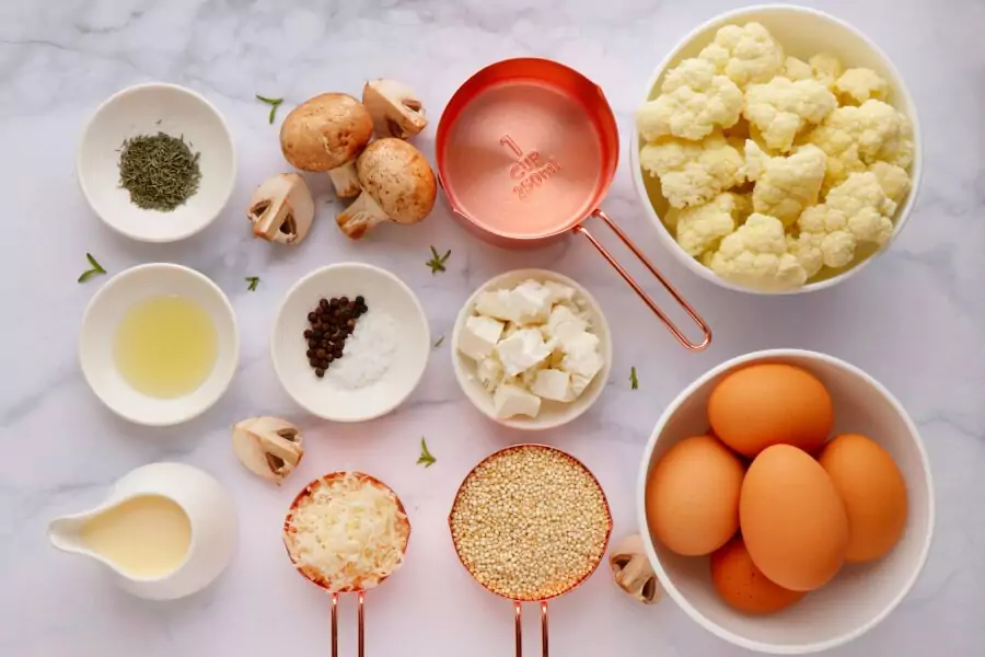 Ingredients for Roasted Cauliflower and Cheese Quiche with Quinoa