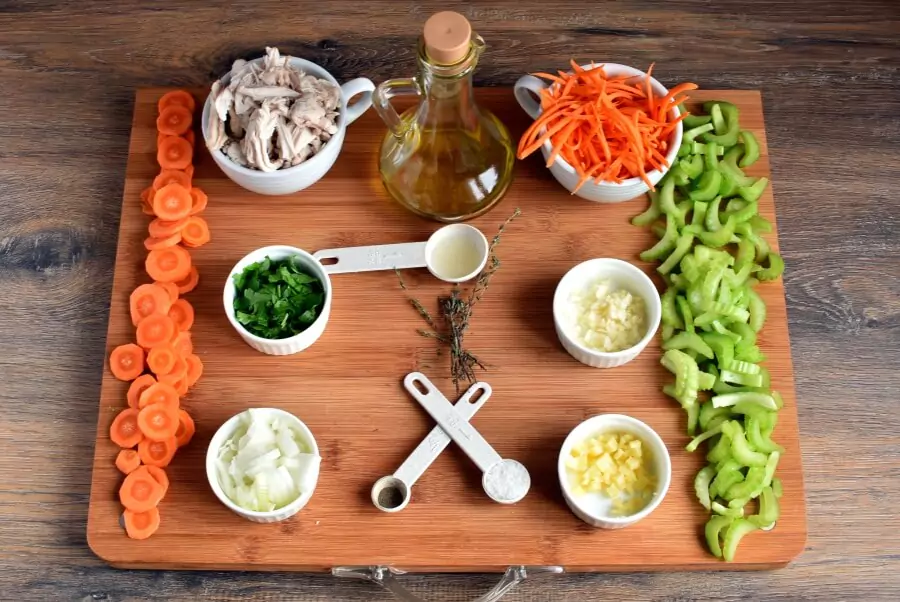 Ingredients for Skinny Chicken and Sweet Potato Noodle Soup