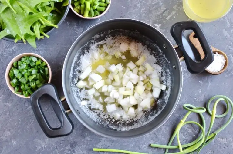 Step 1 - Vegetarian Spinach, Pea and Garlic Scape Soup