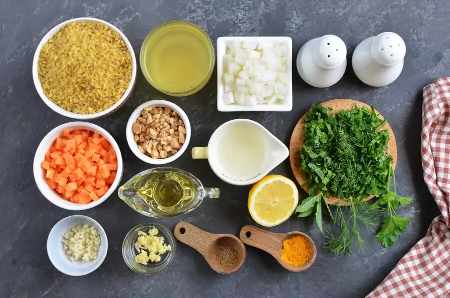 Ingredients for Vegan Fresh Mint & Lemon Bulgur Pilaf