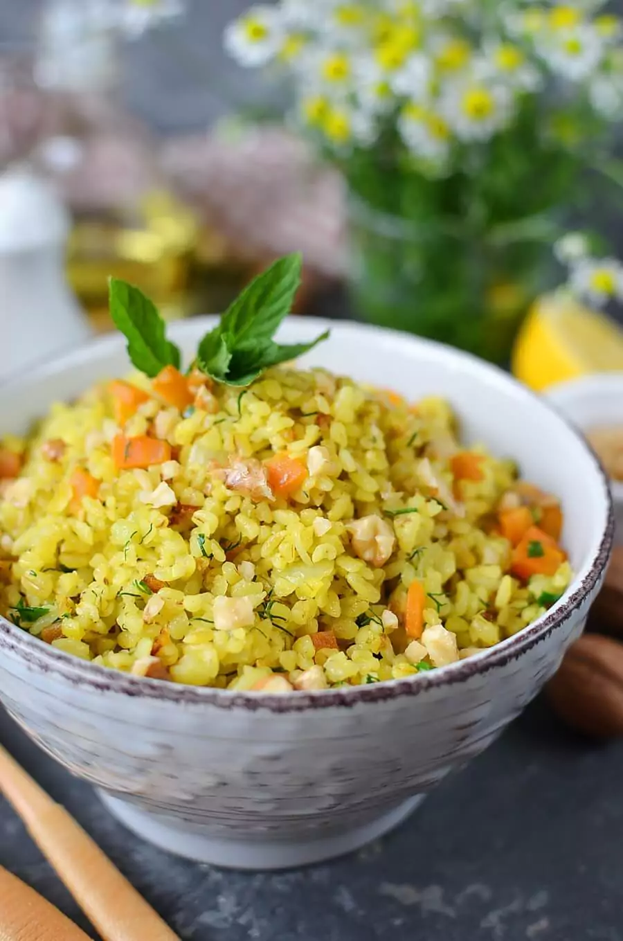 Vegan Fresh Mint & Lemon Bulgur Pilaf