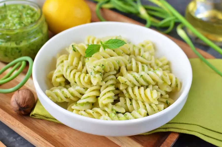 Vegan Garlic Scape and Swiss Chard Pesto