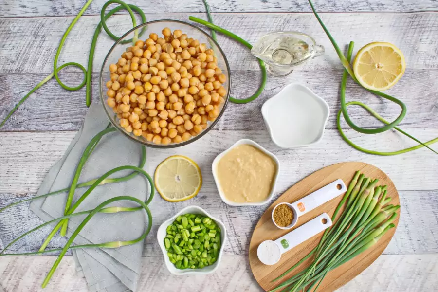 Ingredients for Vegan Hummus with Garlic Scapes
