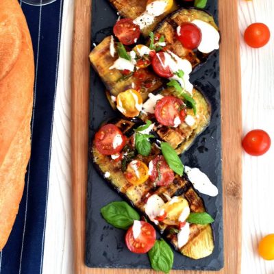 Cayenne Grilled Eggplant with Fresh Tomato Salad Recipe-How To Make Cayenne Grilled Eggplant with Fresh Tomato Salad-Delicious Cayenne Grilled Eggplant with Fresh Tomato Salad