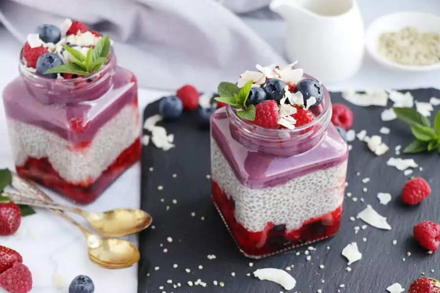 Chia, Acai and Strawberry Layered Breakfast Jar