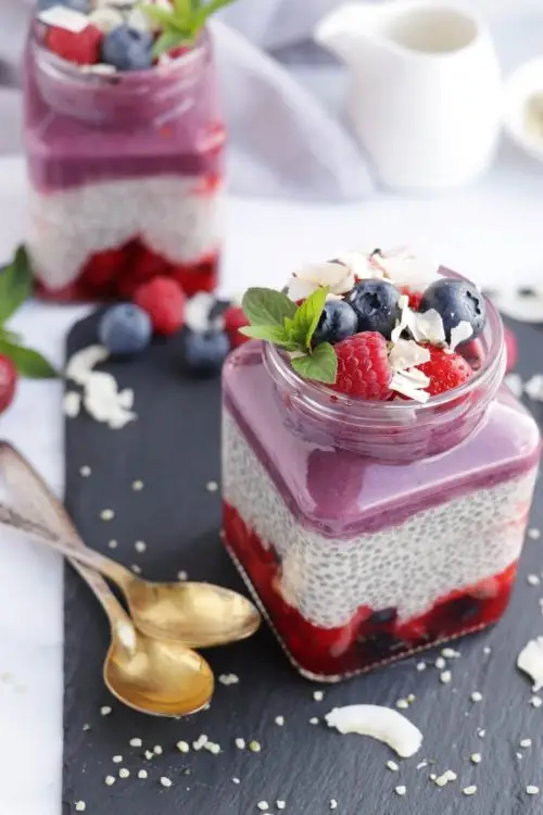 Chia, Acai and Strawberry Layered Breakfast Jar