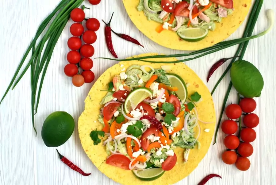 Chicken Tostadas with Avocado Sauce