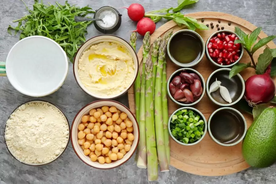 Ingredients for Vegan Chickpea Crust Pizza with Greens Galore
