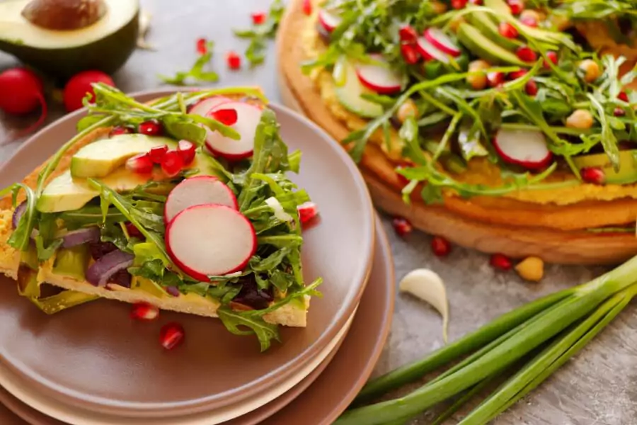 Vegan Chickpea Crust Pizza with Greens Galore