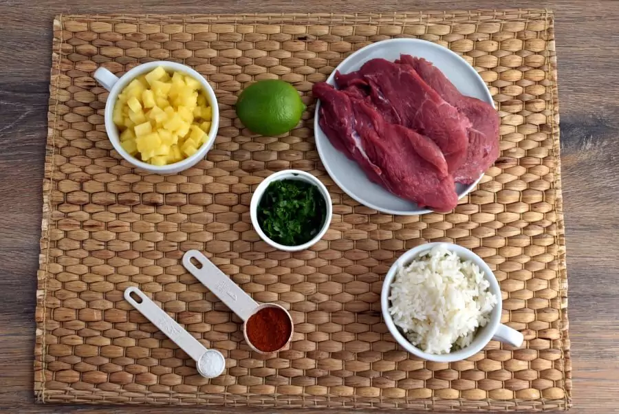 Ingredients for Gluten Free Chili Steaks with Hawaiian Rice