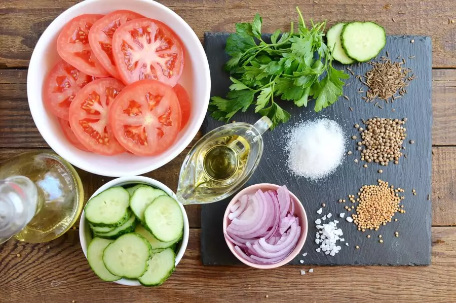 Ingredients for Vegan Cucumber Tomato Salad