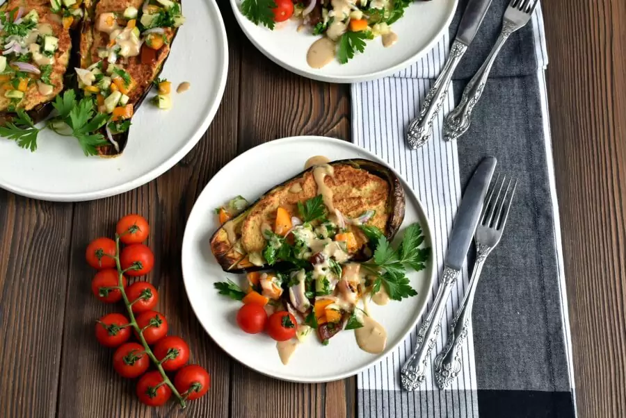 Vegetarian Falafel-Stuffed Eggplant