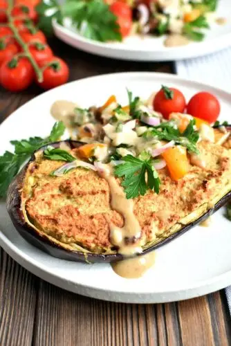 Vegetarian Falafel-Stuffed Eggplant