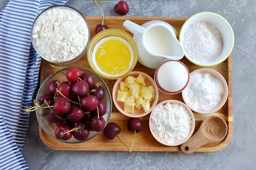 Ingredients for Fresh Cherry Cake with a Hint of Cinnamon