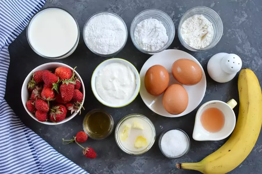 Ingredients for Gluten free Strawberry-Banana Crepes