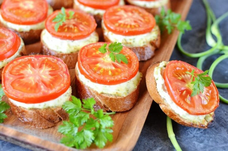 Step 7 - Grilled Crostini with Garlic Scape Cream Cheese and Tomatoes