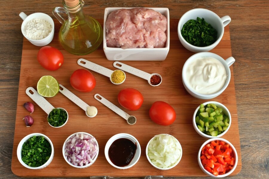 Ingridiens for Ground Chicken Tacos with Creamy Salsa