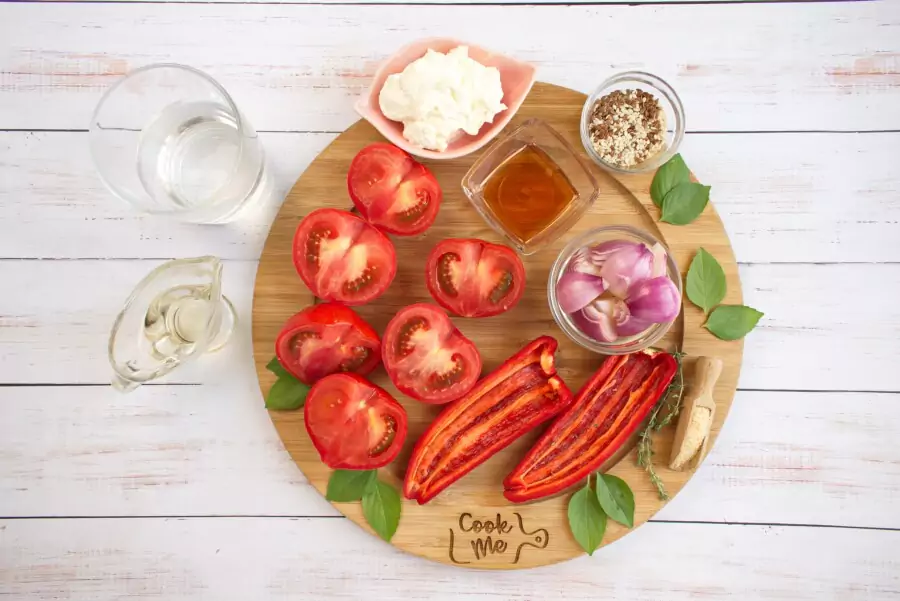 Ingredients for Healthy Roasted Red Pepper & Tomato Soup with Ricotta