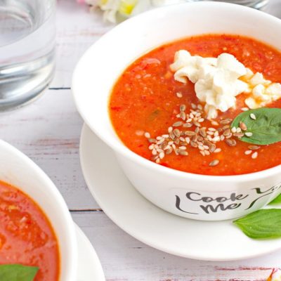 Healthy Roasted Red Pepper Tomato Soup Ricotta Recipe-Roasted Red Pepper and Ricotta Soup-Roasted Tomato and Red Pepper Soup