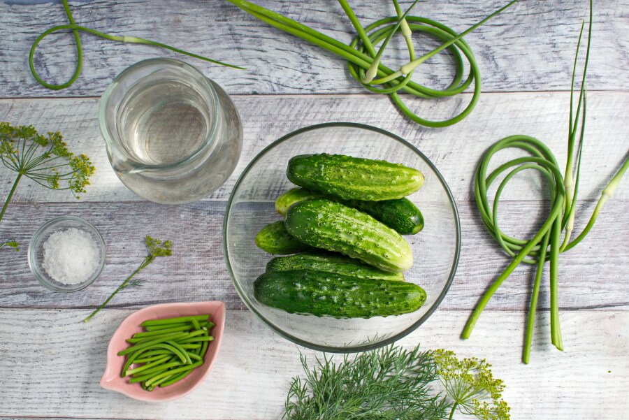 Ingridiens for Lacto-Fermented Pickles with Garlic Scapes