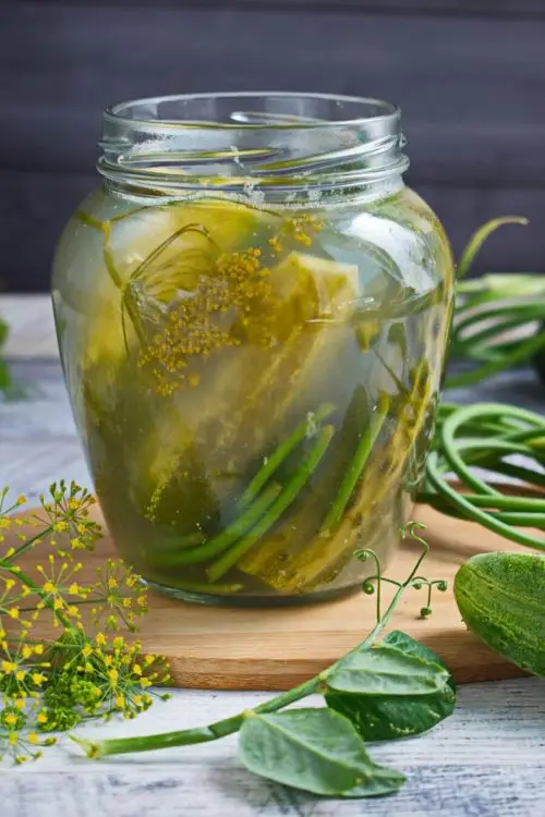 Lacto-Fermented Pickles with Garlic Scapes