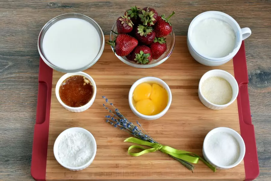 Ingredients for Lavender Scented Strawberries with Honey Cream