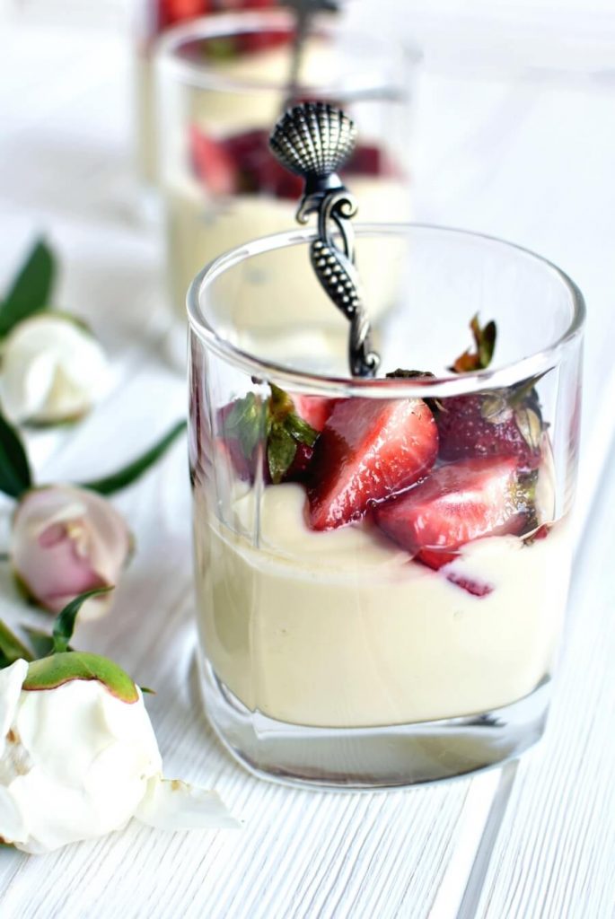 Lavender Scented Strawberries with Honey Cream