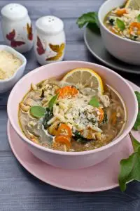 Lemon Chicken and Chard Orzo Soup