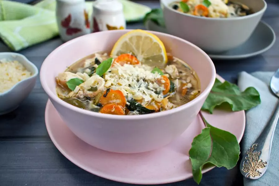Lemon Chicken and Chard Orzo Soup