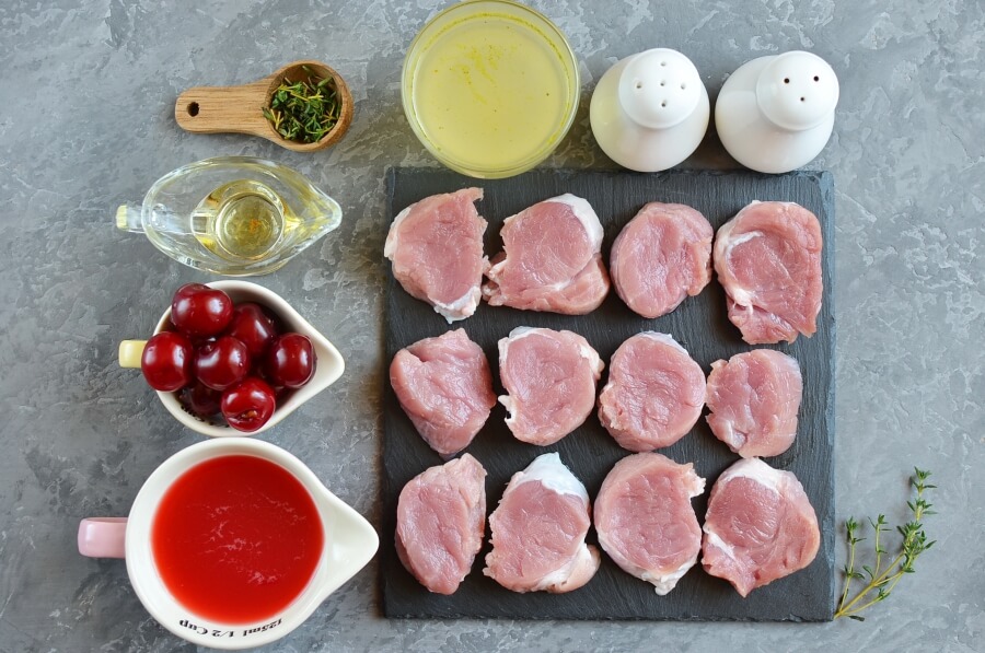Ingridiens for Pork Medallions with Red Wine-Cherry Sauce
