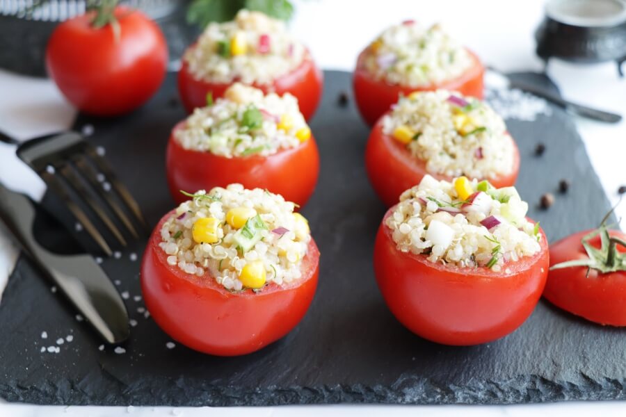 Gluten Free Quinoa and Chickpea Stuffed Tomatoes