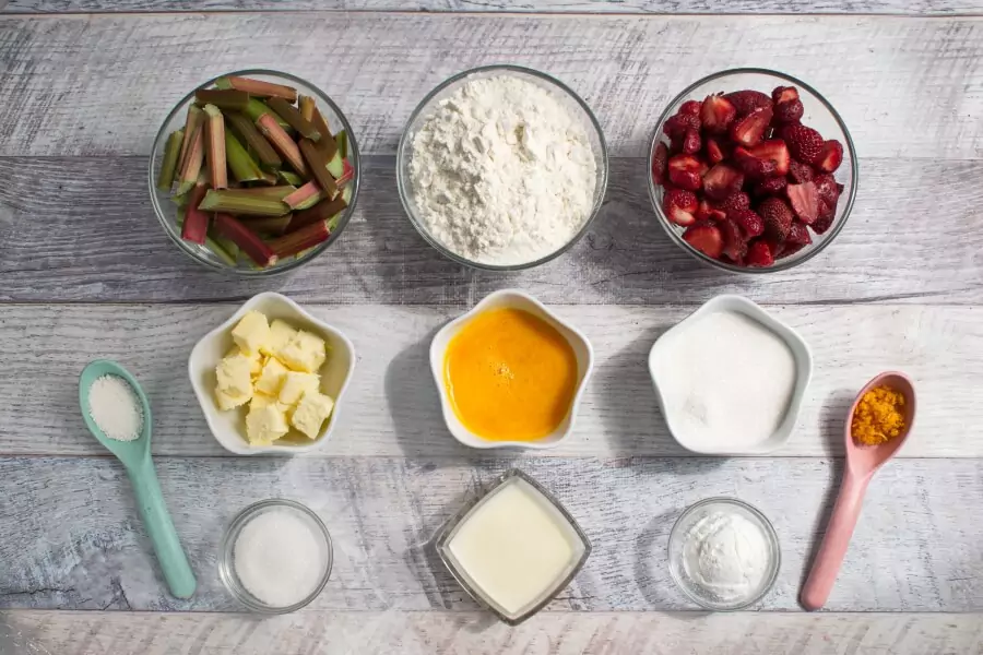 Ingredients for Rhubarb Strawberry Cobbler
