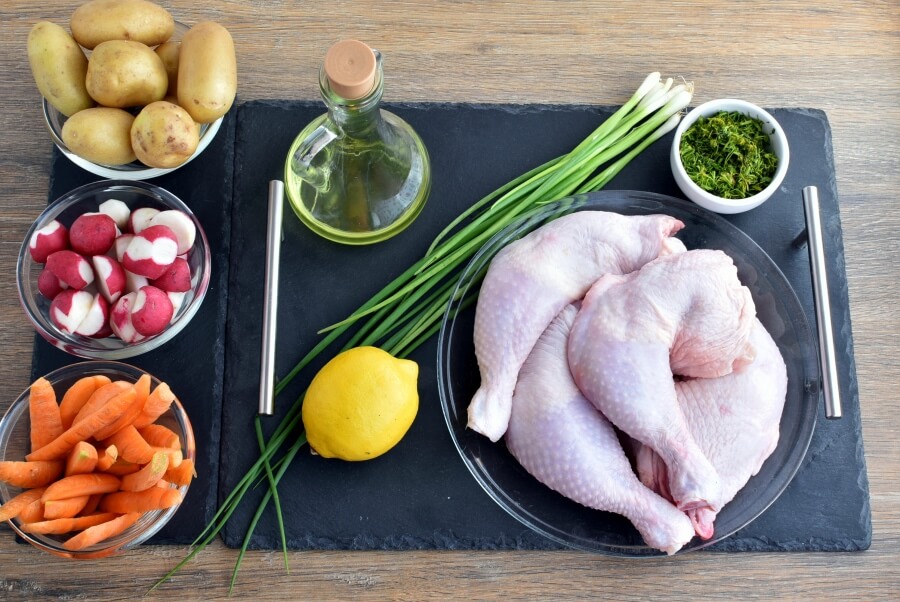 Ingridiens for Pan-Roast Chicken with Vegetables