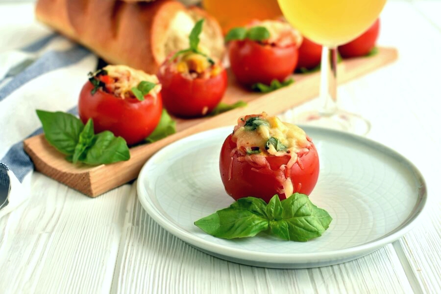 Roasted Corn and Basil Stuffed Tomatoes